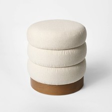 Clarkdale Channel Tufted Ottoman with Dark Wood Base Cream picture