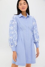 Tuckernuck Women’s Blue Stripe Embroidery Mini Corinne Dress Size Medium NWT picture