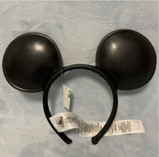 Genuine Disney Mickey Mouse Solid Black Faux Leather Ear Headband 2024 Hot picture