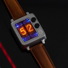 New NEONWORKS BTF1 NIXIE TUBE WATCH Retro Timer WristUp Aluminum Brown Straps v. picture