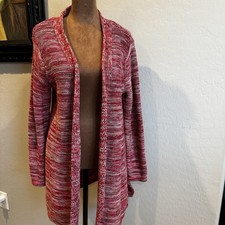 J. Jill Women's Midi Red/Pink/Tan Marled Open Cardigan Med Petite picture