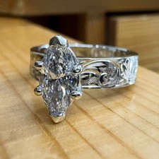 2.81Ct Marquise Cut Moissanite Solitaire Engagement Ring 14K White Gold Plated picture