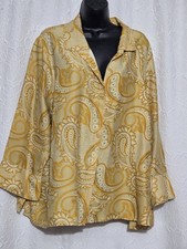 Vintage Selene Sport  3X Plus Paisley Button Up Shirt Blouse Gold Boho 90s Art picture