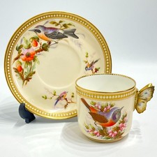 1875 Antique Royal Worcester Butterfly handle coffee cup and saucer picture