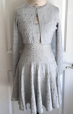 Azzedine Alaia SILVER KNIT FIT & FLARE VISCOSE DRESS CARDIGAN SET 38 40 picture