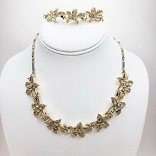 Coro Jewelry Set Gold Tone Rhinestone OS Gold Vintage Star Flower Starburst picture