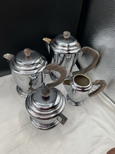 Vintage Art Deco Style Metal & Wood Tea / Coffee Service - 4 Piece Set picture