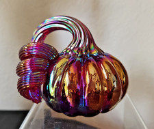 Mosser Glass Red Purple Iridescent Carnival Art Glass Pumpkin Label Fabriquesen picture