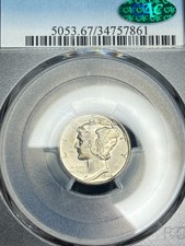 1944-D PCGS CAC MS67 FB Mercury Dime | Blast White | Blazing Cartwheel Luster picture