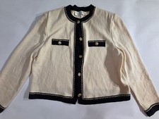 St John Collection Knit Jacket Gold Button Navy Cream Womens 14 picture