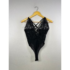 BOZZOLO Black Lace Back Cross Teddy Bodysuit Thong Women's Small picture