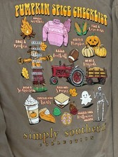 SIMPLY SOUTHERN Pumpkin Spice Fall Check List Long Sleeve T-shirt Sz. Large picture
