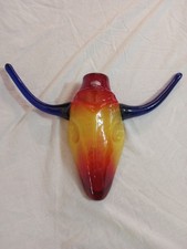 Blenko 9552 Steer Head Tequila Sunrise With Blue Horns 1st Quality picture