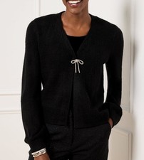 NWT Talbots Embellished Bow Trim Snap Front Closure V-Neck Cardigan Black Large  picture