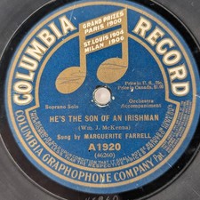1910s Marguerite Farrell Columbia 78 RPM Son of Irishman / Rocky Road Irish Pop picture