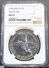 1990 MALTA SILVER 5 POUNDS PAPAL VISIT NGC MS 67 RARE LOW MINTAGE TOP POP 2 picture