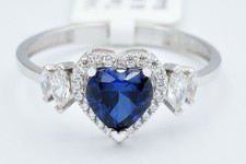 AAA TANZANITE 1.24 Cts  & WHITE SAPPHIRE HEART RING 14K SOLID WHITE GOLD-NWT picture