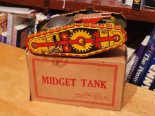 NICE  1930'S MARX  TIN LITHO WIND UP  MILITARY SPARKLING MIDGET TANK With BOX picture
