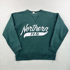 Vintage 50s 60s Northern HS Single V Crewneck Sweatshirt Green Distressed Mens M picture