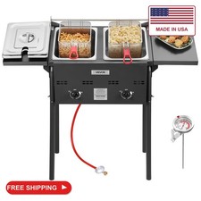 VEVOR Outdoor Propane Deep Fryer, Double Burners Commercial Fryer, 16 Qt Stainle picture