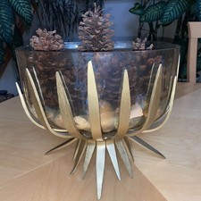 Vintage MCM Metal Starburst Spike Pedestal with Glass Bowl Centerpiece Rare NICE picture