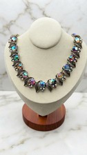 Stunning VTG Unsigned Coro Bib / Choker Necklace - AB Crystal Faux Pearl picture
