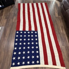 Vintage 48 Star US American Flag 53x102 Sewn Stars Stripes Cotton Metal Rings picture