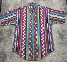 VTG Panhandle Slim Shirt Mens M Aztec Western Rodeo Blue Pink Navajo Made in USA picture