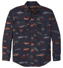Filson Alaskan Guide Shirt - SMALL - 11012006 Flannel Fish Decoy Navy Print CC picture