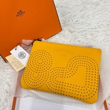 Authentic HERMES Neobain Zen au Soleil PM Pouch Yellow Heart Clutch w/Box picture