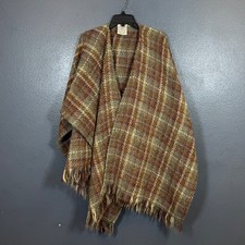 VINTAGE BOYNE VALLEY Weavers Ireland Wool Blend Woven brown Plaid Poncho Wrap picture