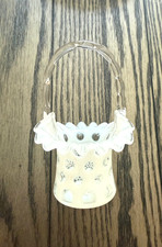 Fenton  Opalescent Coin Dot Ruffled Top Hat Basket Art Glass picture