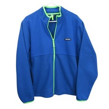 Lands End Mens Fleece Jacket L Blue Grid Full Zip Mock Neck Logo picture