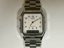 Casio AQ-230A-7D Digital/Analog Dual-Time Alarm Watch, white dial, steel band picture