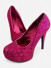 Pleaser Pink Glitter Patent Leather Platform Stiletto Slip-On Heels 15W picture