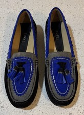 VINTAGE VANELI SAMPLE Black Blue Two-tone Suede Slides Loafers New In Box Sz 7.5 picture