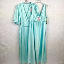 VTG Lorraine Set Glamourous  Aqua Peignoir Long Robe Nightgown Size L NWT picture