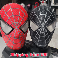 Tobey Maguire 1/1 Spiderman Wearable Mask 3D Cosplay Helmet Red & Black Toy Gift picture