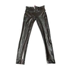 Spanx Faux Leather Leggings Womens SZ M Mid Rise Black Pull On Stretch picture