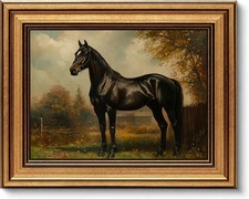 Vintage Gold Framed Wall Art, Black Horse Painting Picture Wall Decor,Rustic ... picture