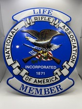 NRA Sign Life Member Vintage Blue Metal Discontinued USA 15.5