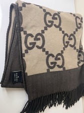 Gucci Monogram 70% Wool 20% Nylon 10% Cashmere Throw Blanket w/ Fringe 72x58 picture