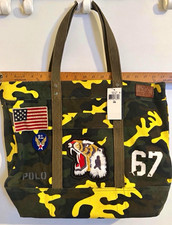 Polo Ralph Lauren Tiger Patch Yellow Camo Canvas Tote Bag NWT Rare 67 picture
