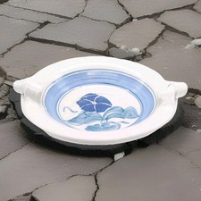 Vtg Steven Hill Pottery Dish Bowl w/Twisted Handles Blue Floral Studio Art 9