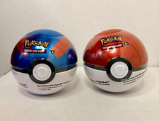 Pokémon Pokémon TCG Poké Ball Tin Lot of 2, Red/White/blue Metal Tins picture