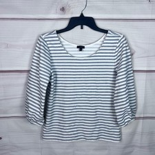 Talbots Top Womens M Blue Striped Blouse 3/4 Sleeve Textured Knit Scoop Neck picture