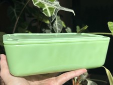 Rare McKee Jadeite Refrigerator Storage Dish “Fridgie” W/Reversible Lid 8x5 picture