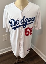 Majestic Authentic Dodgers Yasiel Puig #66 White MLB Baseball Jersey Men 48 picture