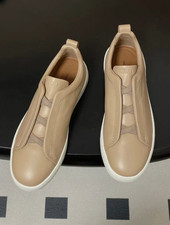Zegna Triple Stitch Slip On Sneakers Taupe Smooth Leather ALL SIZE SHOE picture