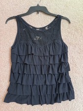 Hollister Black Lace Yoke Ruffle Tank Top Vintage Y2K picture